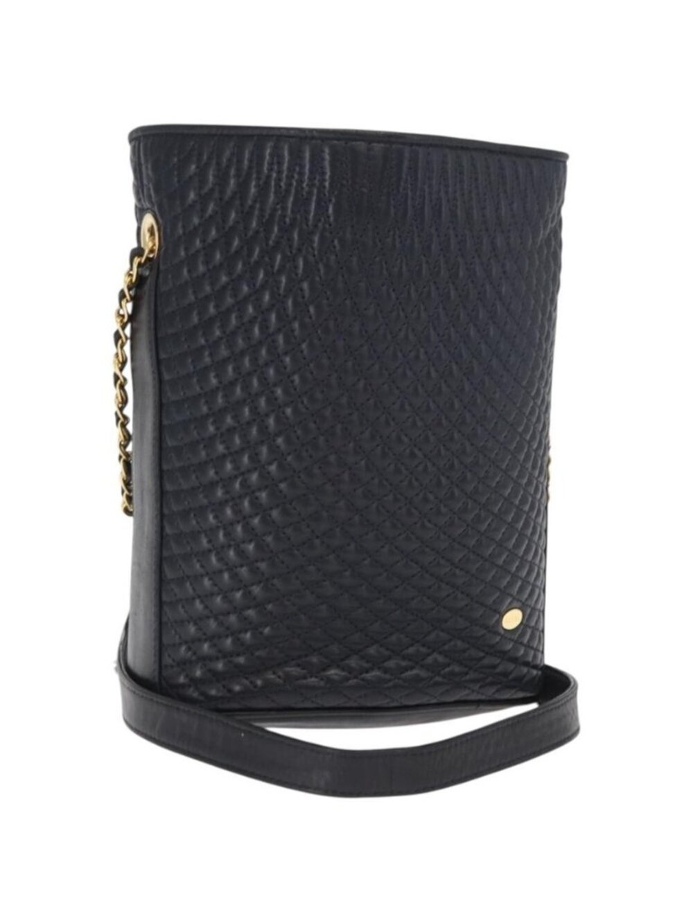 Authentic BALLY Chain Shoulder Bag Leather Navy Gold
